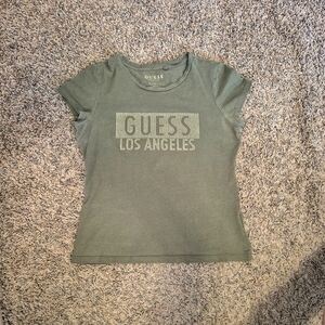 Guess Los Angeles Olive Rhinestone Graphic Tee Size Medium
